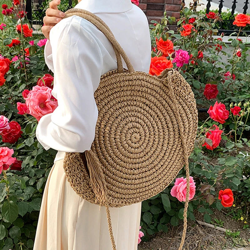 Summer Hollow Round Straw Bag For Women Beach Bag Bohemia Style