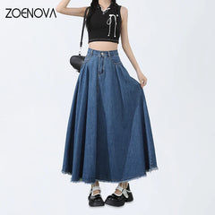 Style Denim Skirt Office Thin Summer Loose A-line Casual