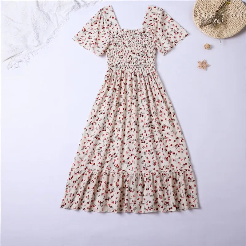 Chiffon Dress Midi Dress Short Sleeve Printed Floral