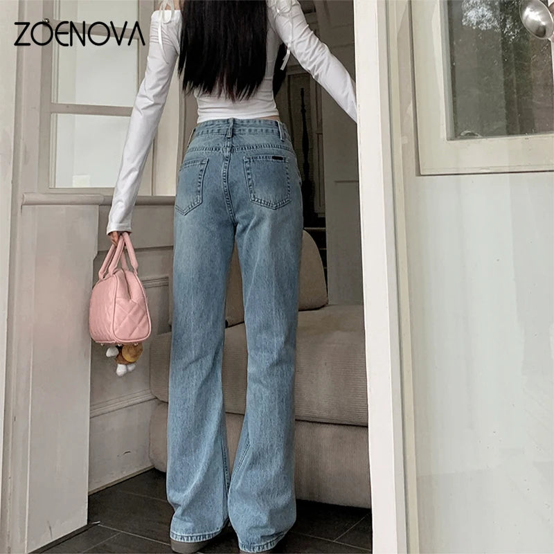 Retro High Waist Straight Women's Jeans Summer Fashion