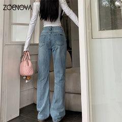 Retro High Waist Straight Women's Jeans Summer Fashion