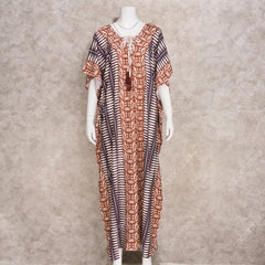 Retro Kaftan Boho Printed V-neck Tassel Maxi Dress