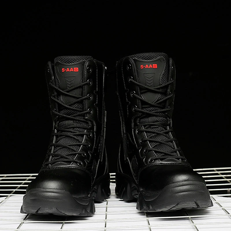 Men Lace-up Boots Motorcycle Ankle Black