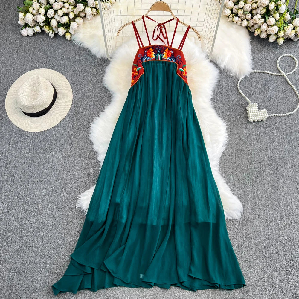 Boho Beach Sleeveless Backless Strap Dresses Robe Vintage Chiffon