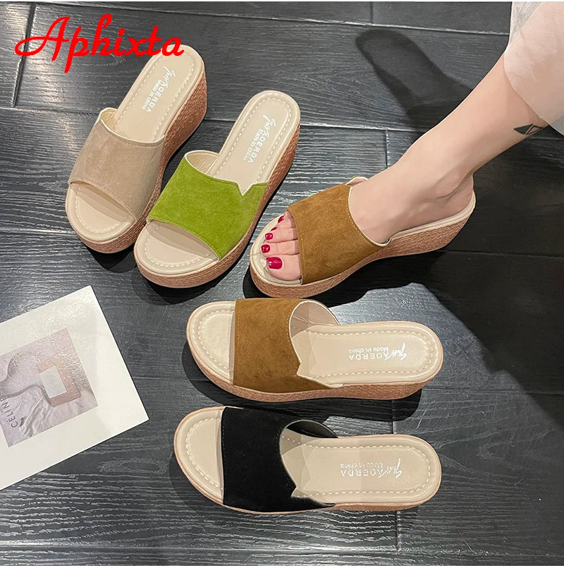 Platform 7cm Wedge Heels Slides Women Slippers Shoes