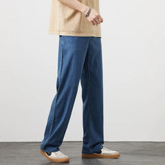 Thin Men's Lyocell Loose Straight Jeans Wide Leg Denim Trousers