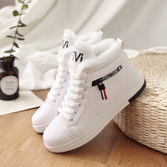 Ankle Boots Warm PU Plush  Sneakers Flats Lace Up