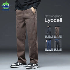 Men Elastic Waist Loose Straight Four Seasons Denim Trousers