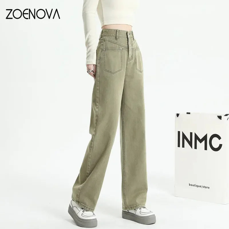 Color Y2K Spring Trendy Jeans Elastic Women Pants