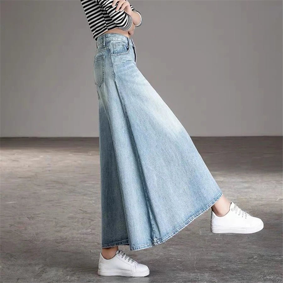 Loose Culotte Wash Vintage Wide Leg Jeans Women Oversize