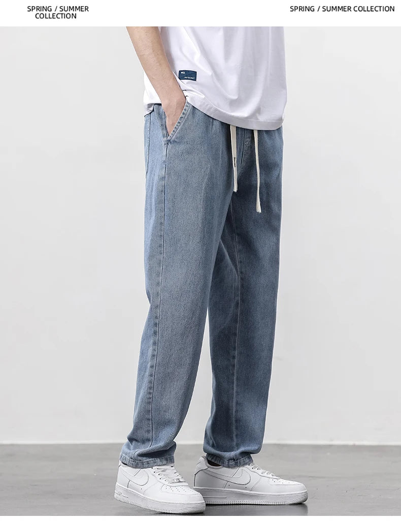 Jeans Straight Wide Leg Loose Pants Elasticated Drawstring Waist Vintage