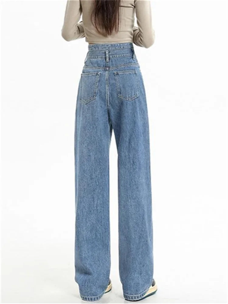 High Waisted Jeans Fashion Vintage Wide Leg Casual Streetwear Retro