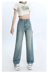 Woman Jeans High Waist Wide Leg Jean Cotton Denim Clothing Straight Leg