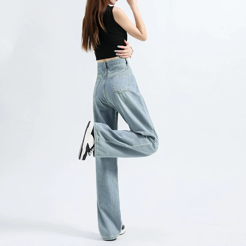 Women Jeans Loose Straight Soft High Waisted Jean Fashion Retro