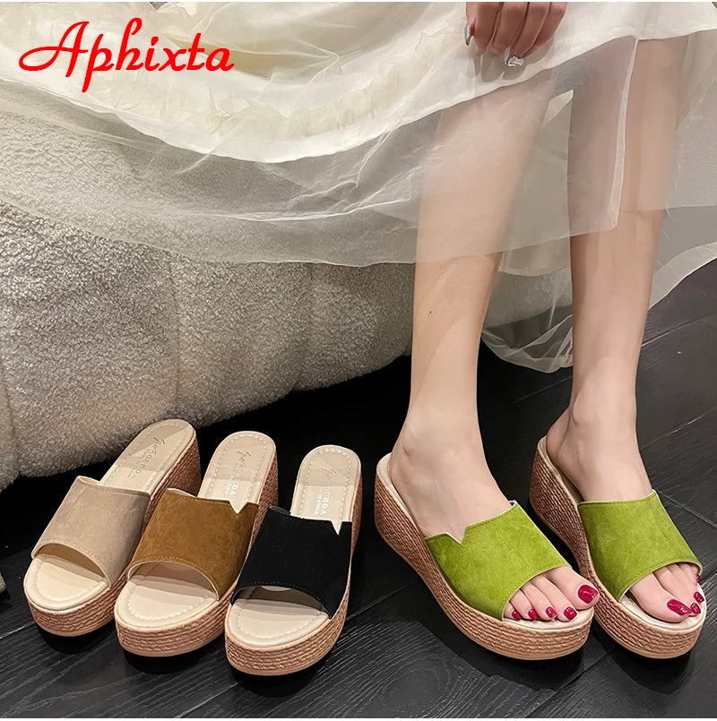 Platform 7cm Wedge Heels Slides Women Slippers Shoes