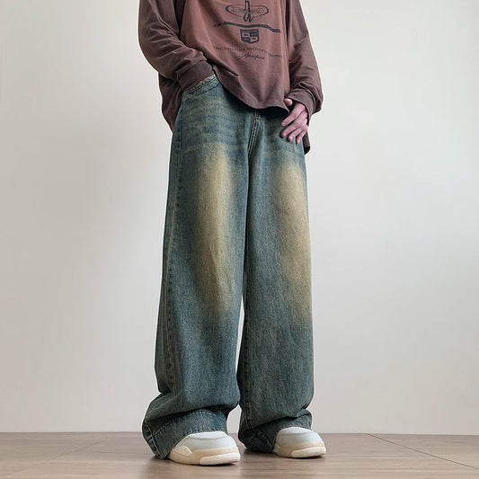 Distressed Vintage Jeans Pants Wide-leg Denim Trousers Oversize Streetwear