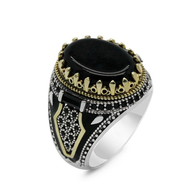 Classic Ring Fashion Metal Gold Color Inlaid Black Stone