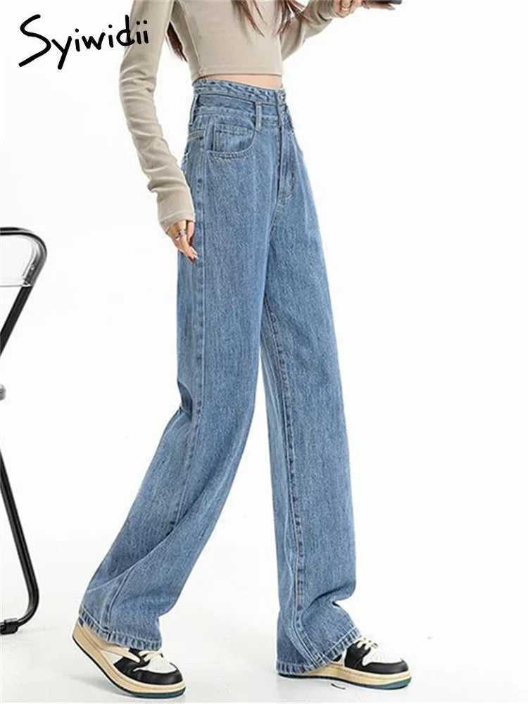 High Waisted Jeans Fashion Vintage Wide Leg Casual Streetwear Retro