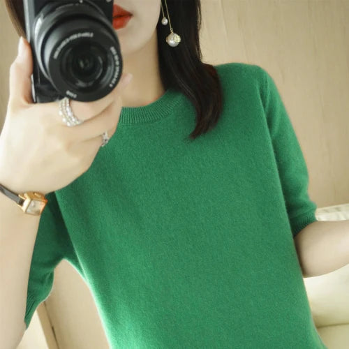 Sweater Short Sleeve O-neck Slim Fit Knitted Pullovers