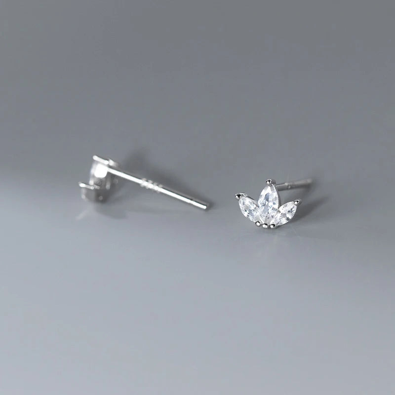 Silver Shiny Small Leaf Zircon Stud Earrings Fashion Jewelry