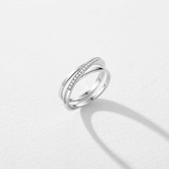 Geometric Smooth Pave Setting Finger Ring