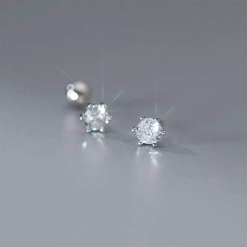 Trendy Cute Round Zircon Screw Beads Stud Earrings Simple