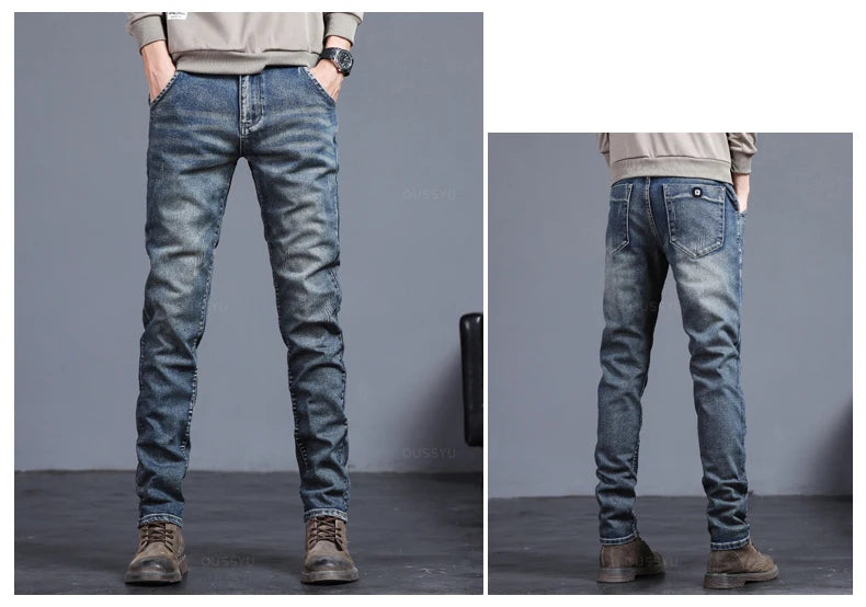 Men's Classic Fashion Grey Casual Slim Skinny Vintage Blue Streetwear