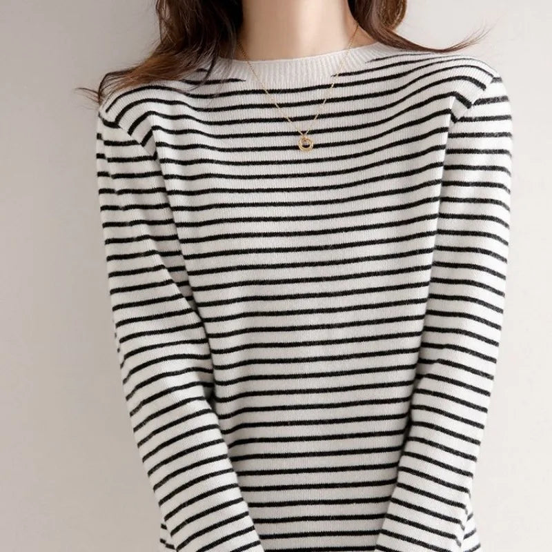 Sweater Casual O-neck Stripe Pullovers Long Sleeve Fashion Knitwear Jumper