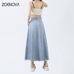 Style Denim Skirt Office Thin Summer Loose A-line Casual