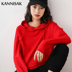 Women Hoodies Loose Long Sleeve Pullovers Solid Casual