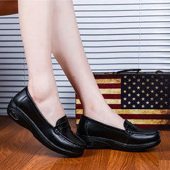 Women Leather Cushion Collar Shoe Slip Casual Work Shoes