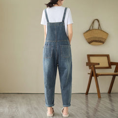 Fashion Denim Jumpsuit Casual Multiple Pockets Cargo Overalls