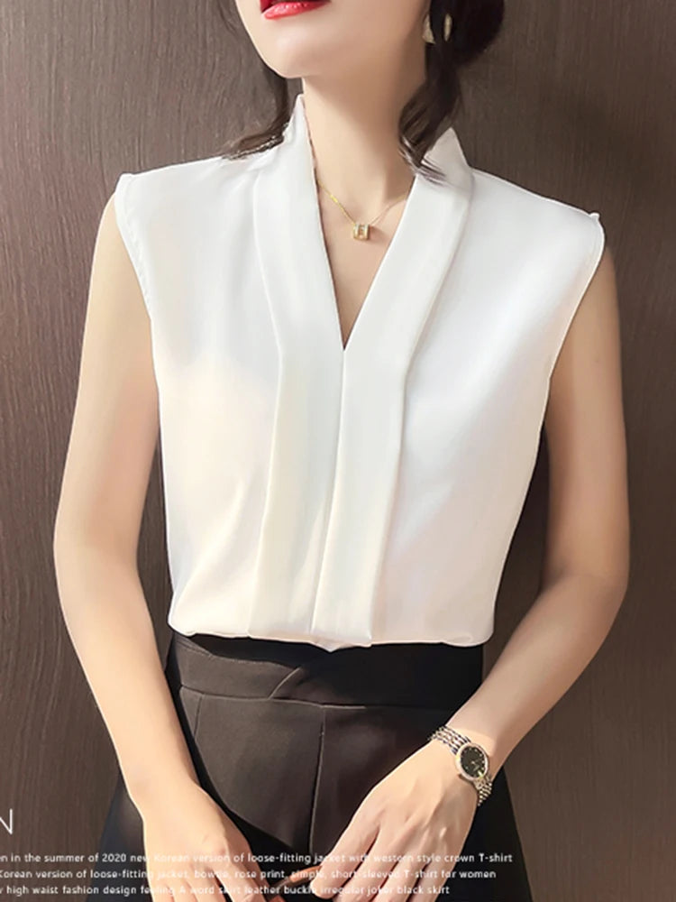 Office Lady Style Shirts Sleeveless Blouse Shirts