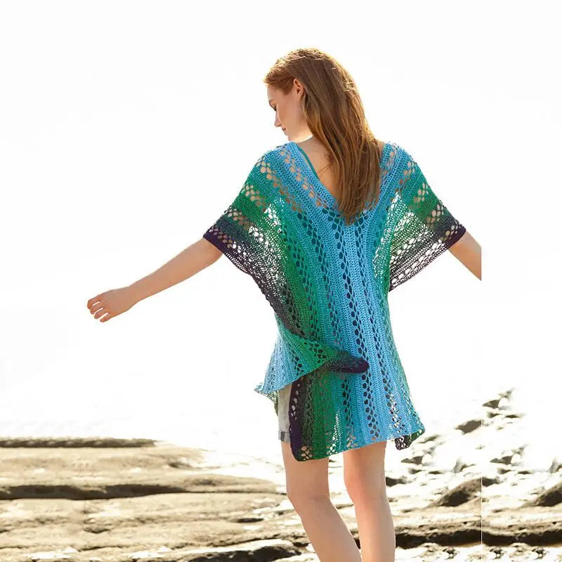 Boho Rainbow Striped Gradient Crochet Bathing Suit Cover-ups