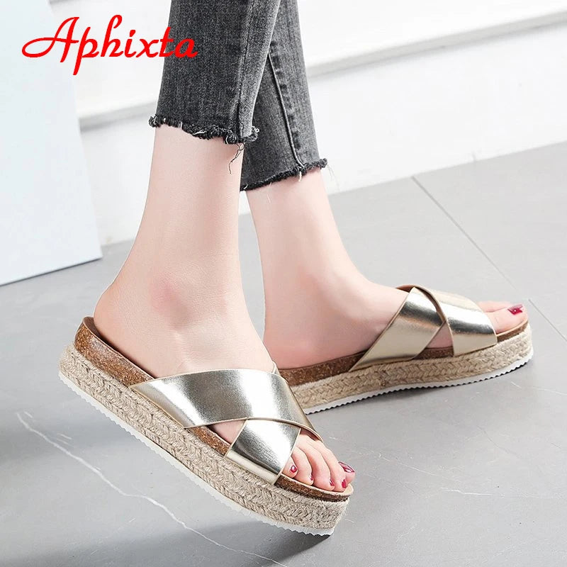 Platform Summer Cool Beach Slides Bling Wedge Slippers