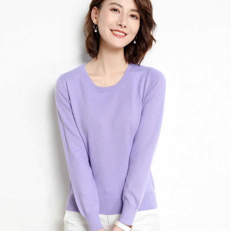 Women Sweater O-neck Basic Pullover Casual Pulls Jumpers