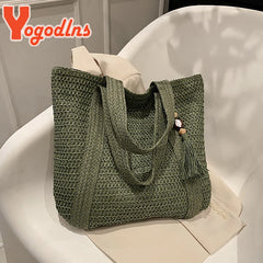 Design Straw Woven Tote Bag Casual Large Capacity Tassel Handbags