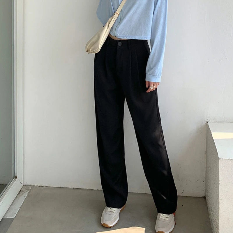 High Waist Suit Pants Fall Straight Office Ladies Fashion Trousers