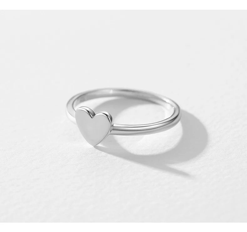 Minimalist Silver Smooth Heart Shape Simple Finger Ring Fashion