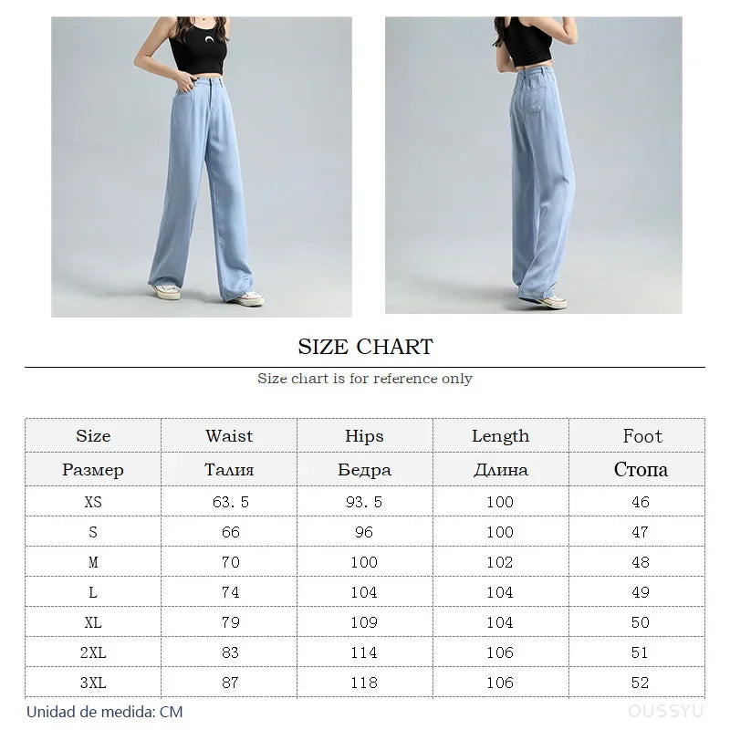 Summer Women's Jeans Fabric Baggy Wide Leg Denim Pants