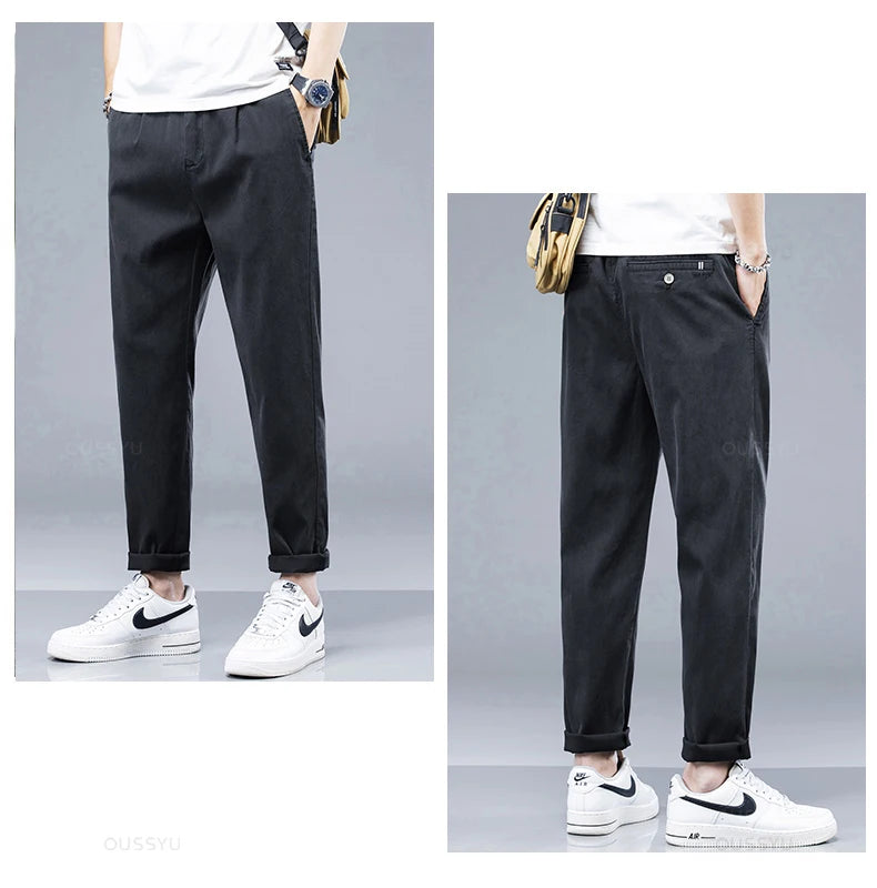 Casual Pants Men Thin Slim Elastic Waist Jogger Work Trousers