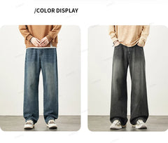Fabric Jeans Thick Loose Wide Leg Pants Straight Casual Trousers Plus Size