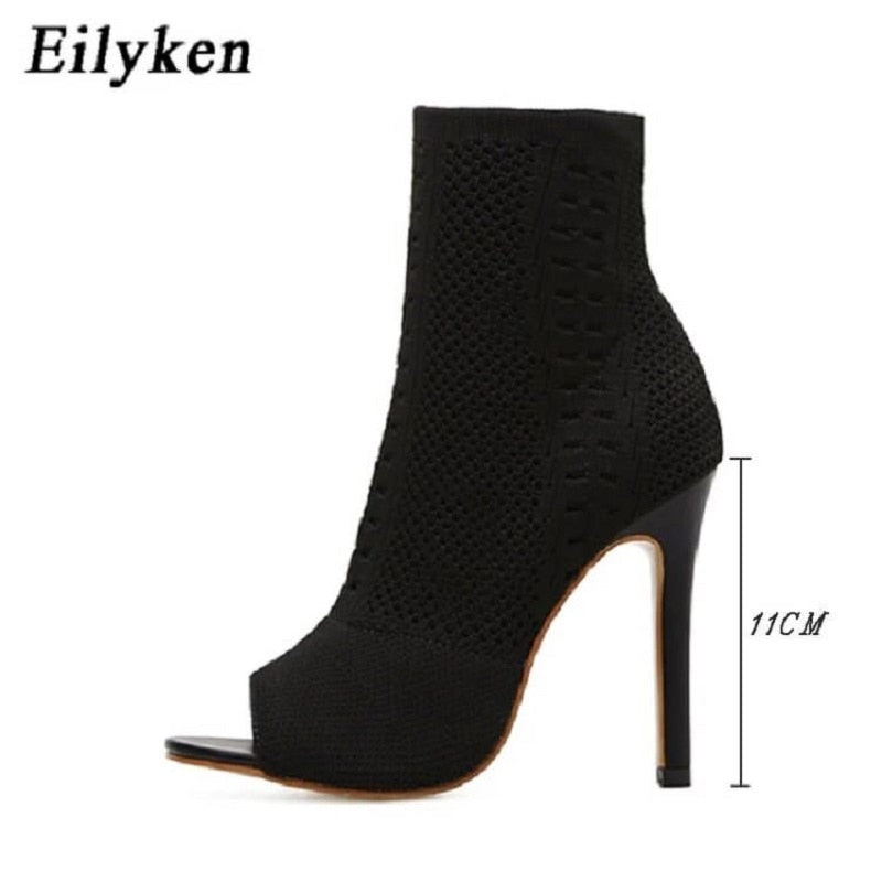 Style Peep Toe Ankle Boots Stretch Fabric Out Breathable