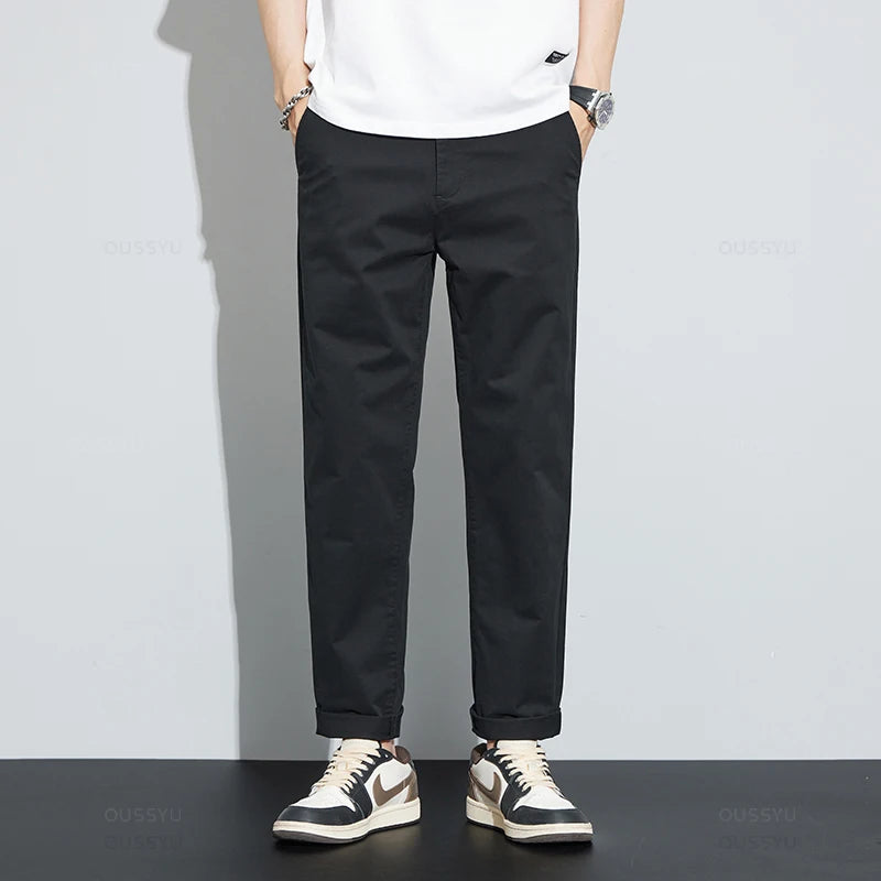 Ankle-Length Casual Pants Thin Business Straight Trousers Male Plus Size