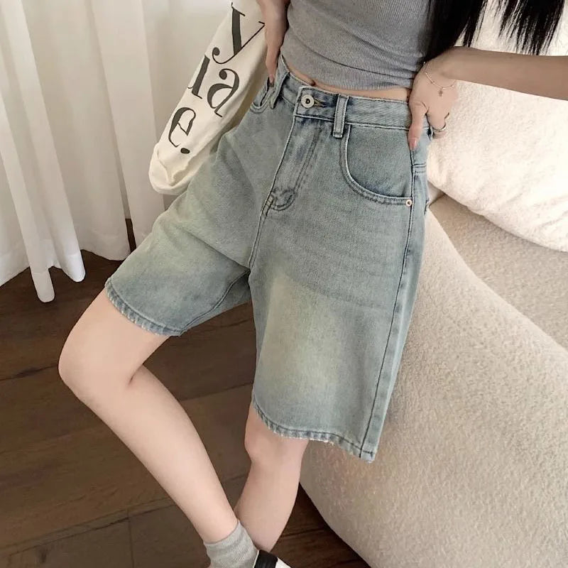 Summer Women's Denim Shorts Fashion High Waist Baggy Jeans