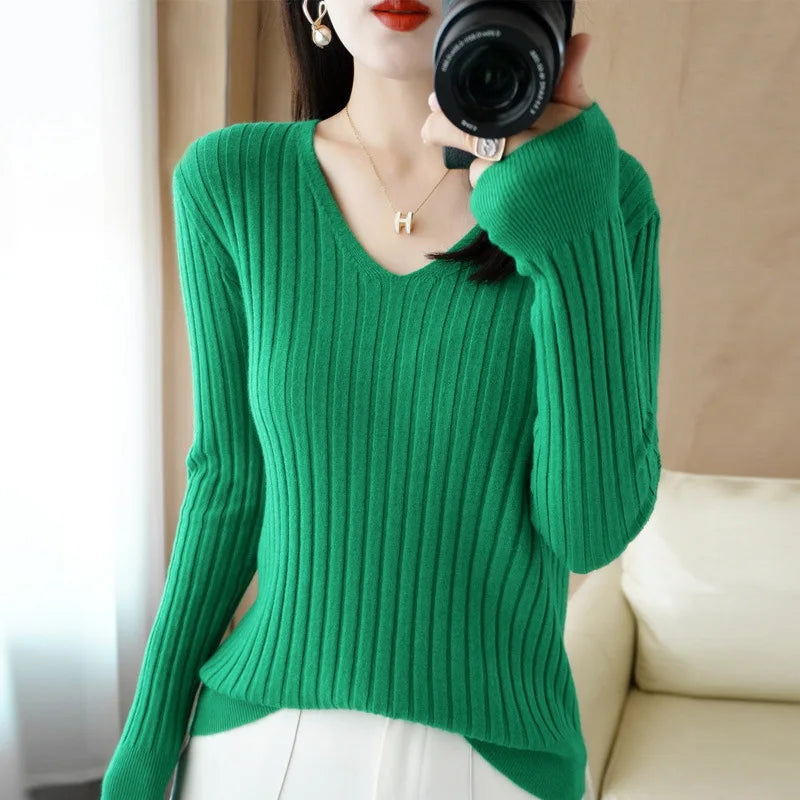 Sweater V-neck Warm Pullovers Long Sleeve Basic Tops