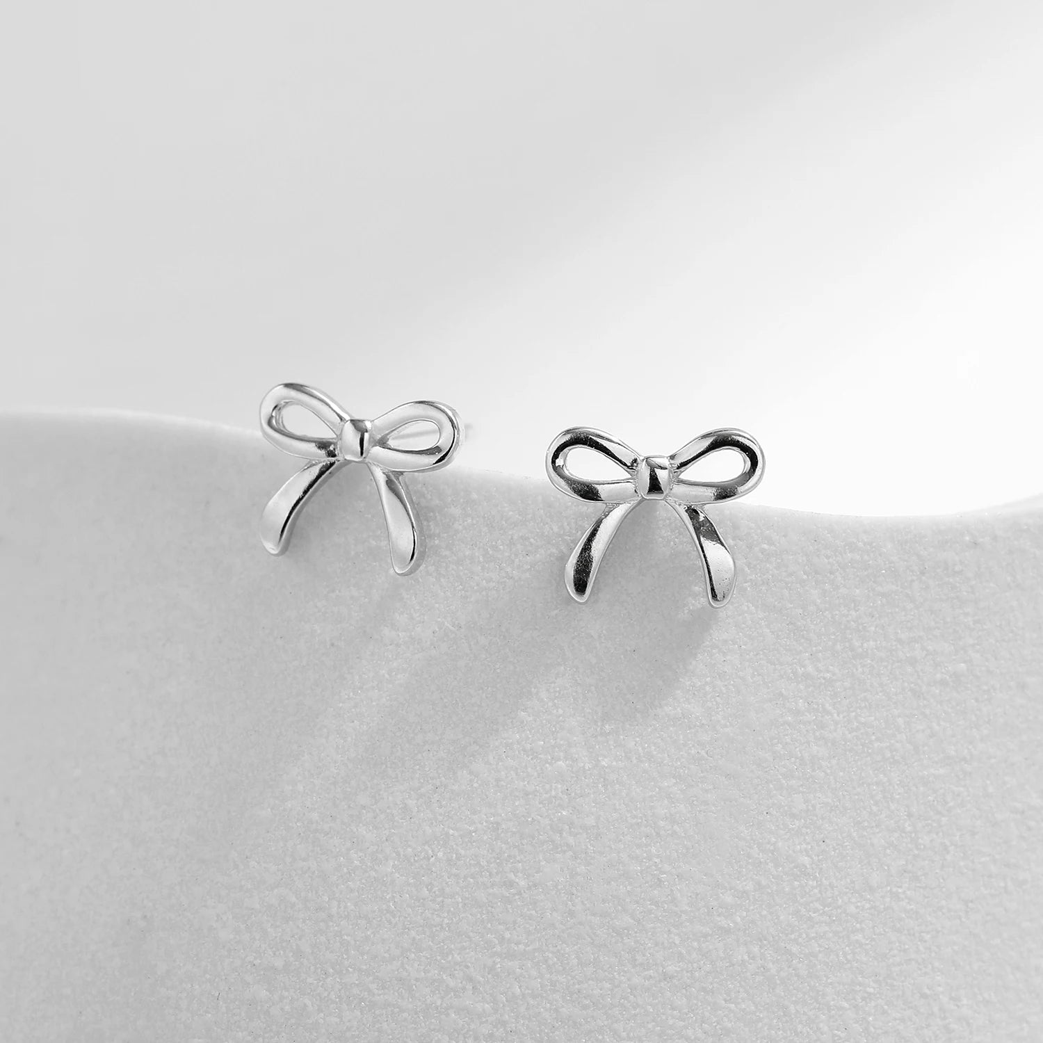 Silver Cute Simple Exquisite Bowknot Stud Earrings