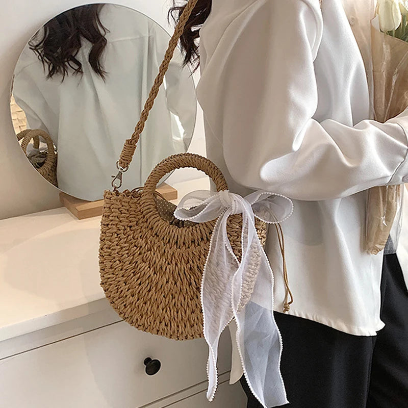 Straw Bags Hand-Woven Rattan Bag Handmade Purse