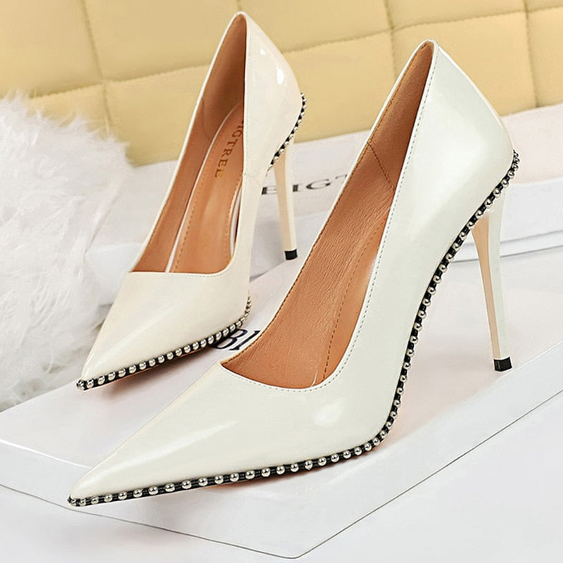 Shoes Rivet Woman Pumps High Heels Stiletto Pu Leather