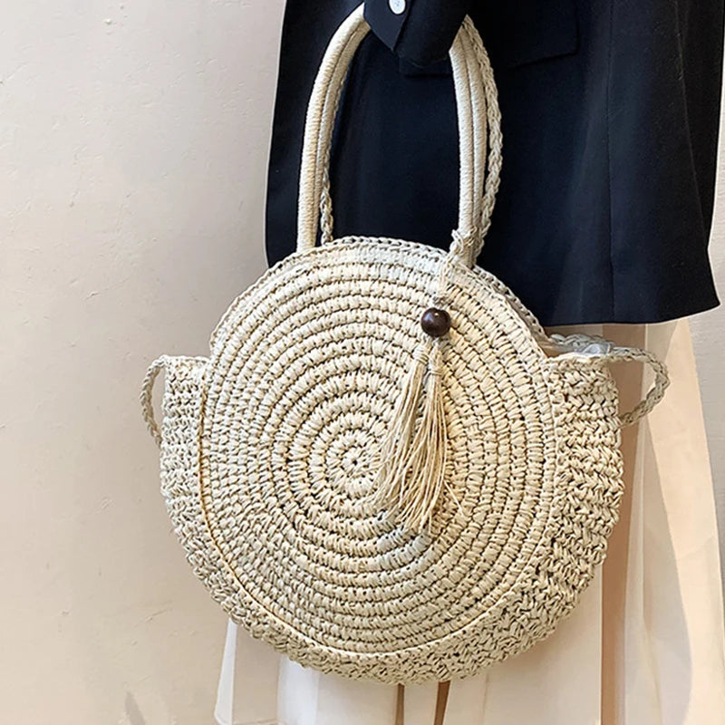 Summer Hollow Round Straw Bag For Women Beach Bag Bohemia Style